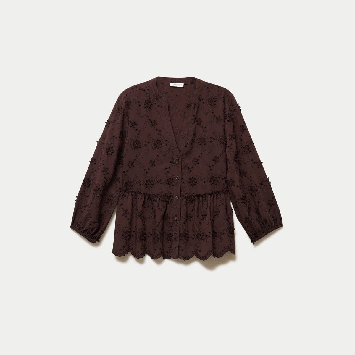 Blouse &agrave; motif en relief marron fonc&eacute; femme