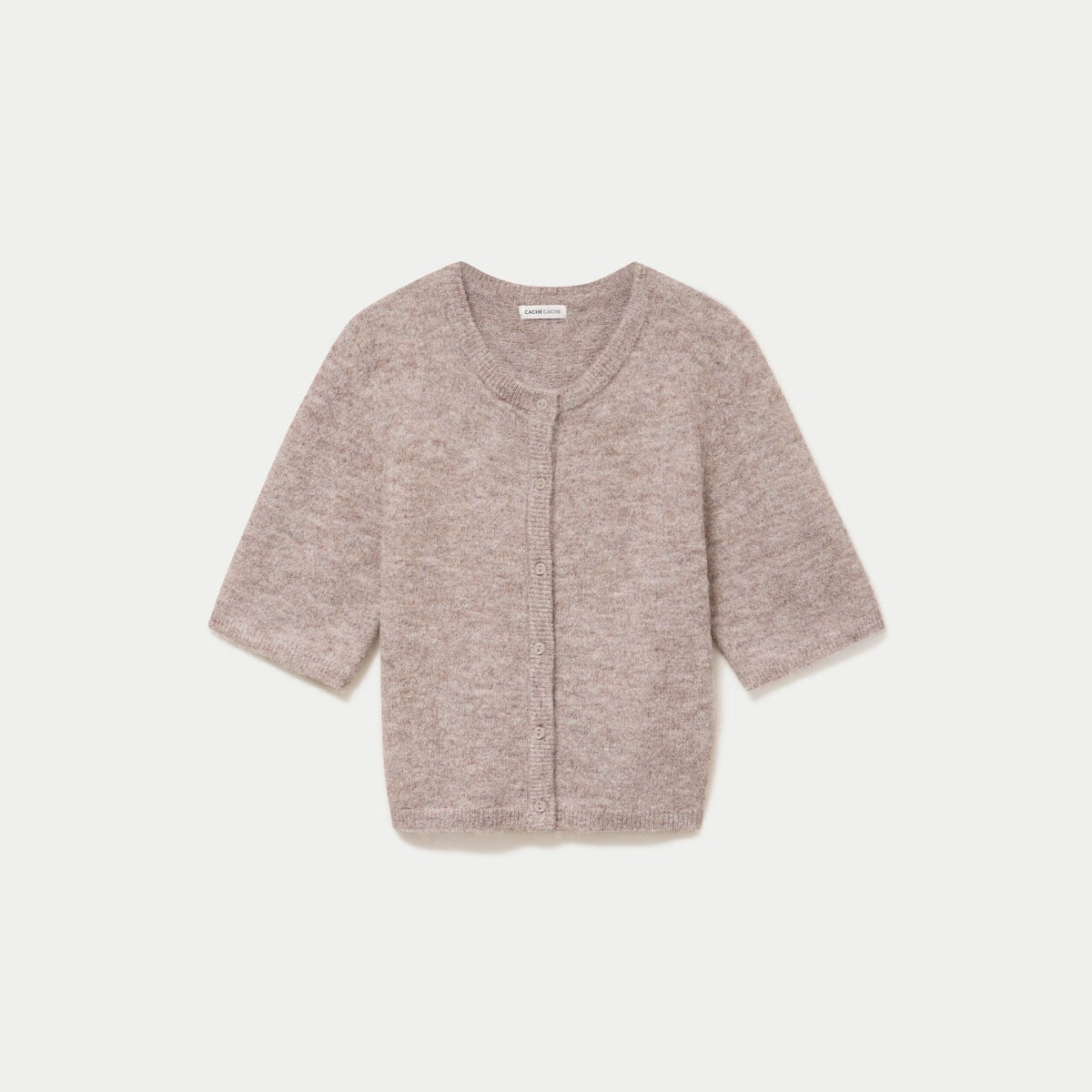 Gilet duveteux manches 3/4 taupe femme