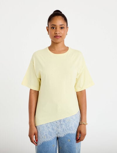 T-shirt oversize longue dentelle jaune clair femme