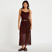 Robe longue droite col b&eacute;nitier dentelle marron femme