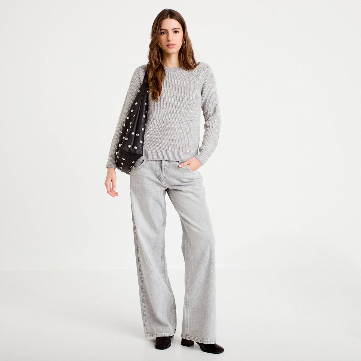 Pull manches longues gris clair femme