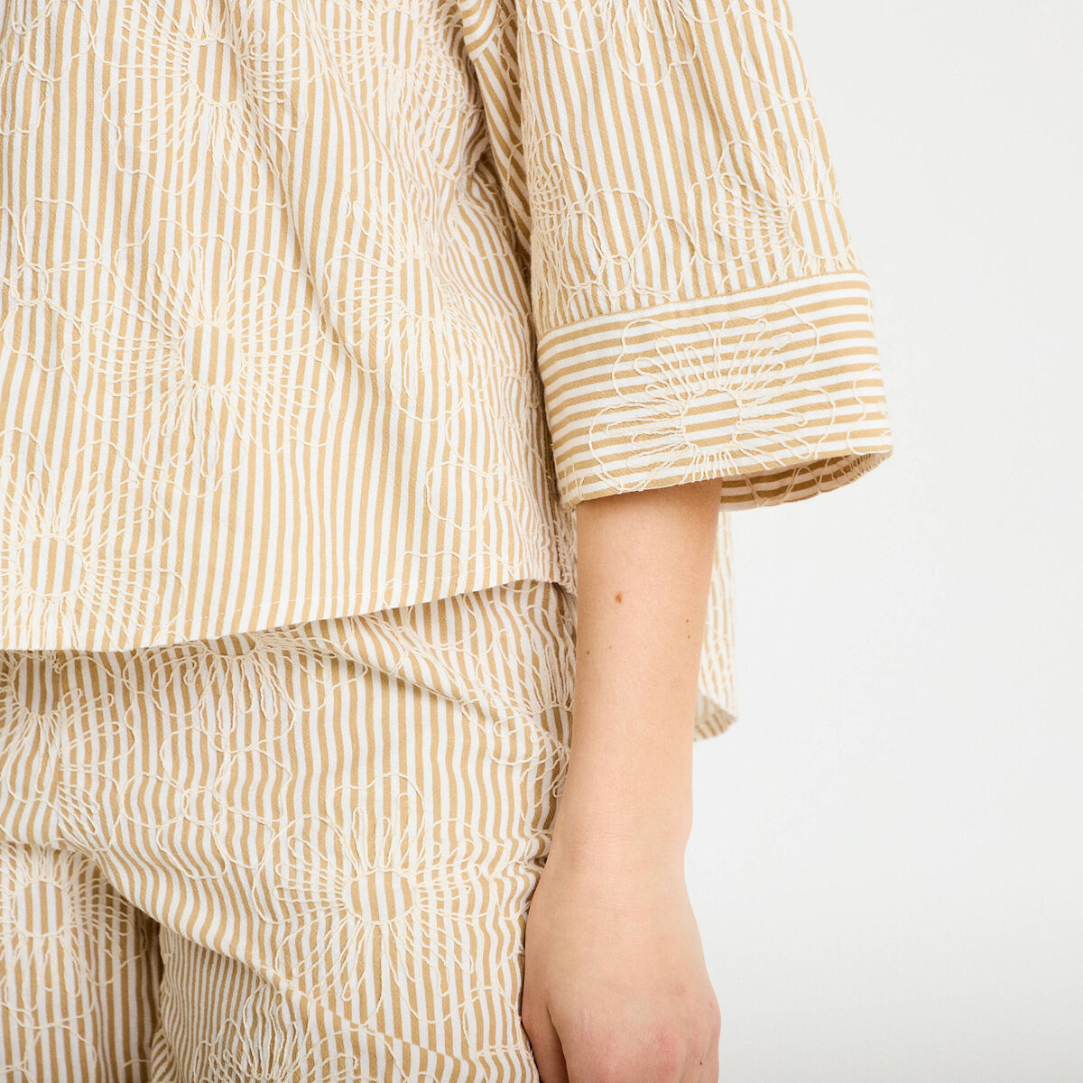 Blouse boyfriend manches 3/4 beige moyen femme