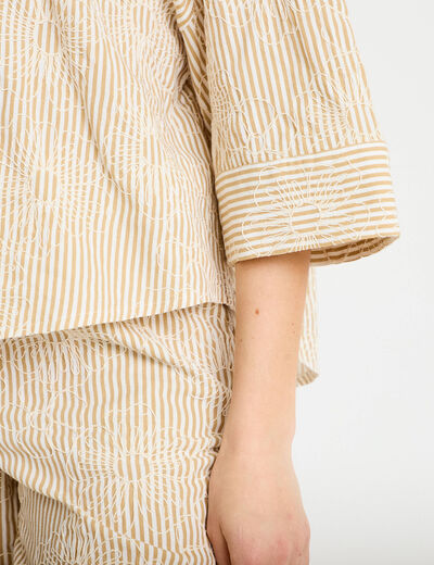 Blouse boyfriend manches 3/4 beige moyen femme