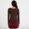 T-shirt uni &agrave; manches longues marron fonc&eacute; femme