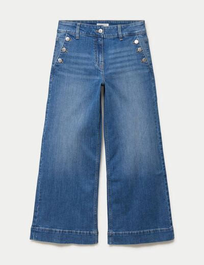 Jean wide leg cropped taille haute denim double stone femme