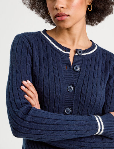 Gilet manches longues ajust&eacute; bleu marine femme