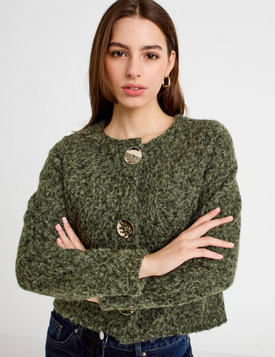 Veste effet polaire vert kaki femme