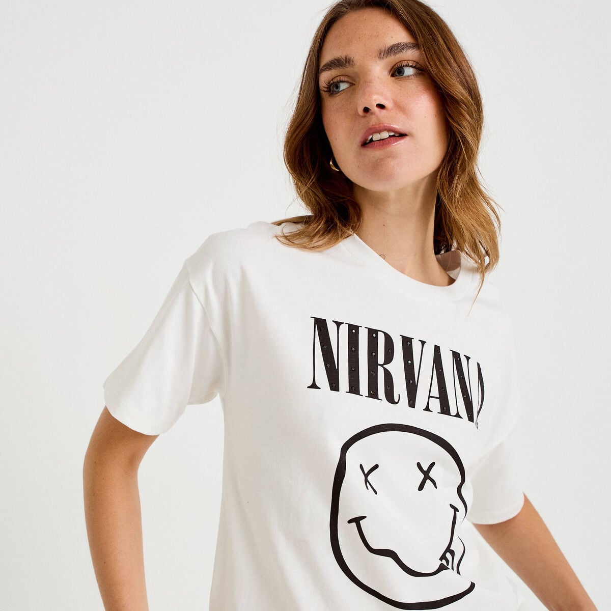 T-shirt oversize manches courtes ecru femme