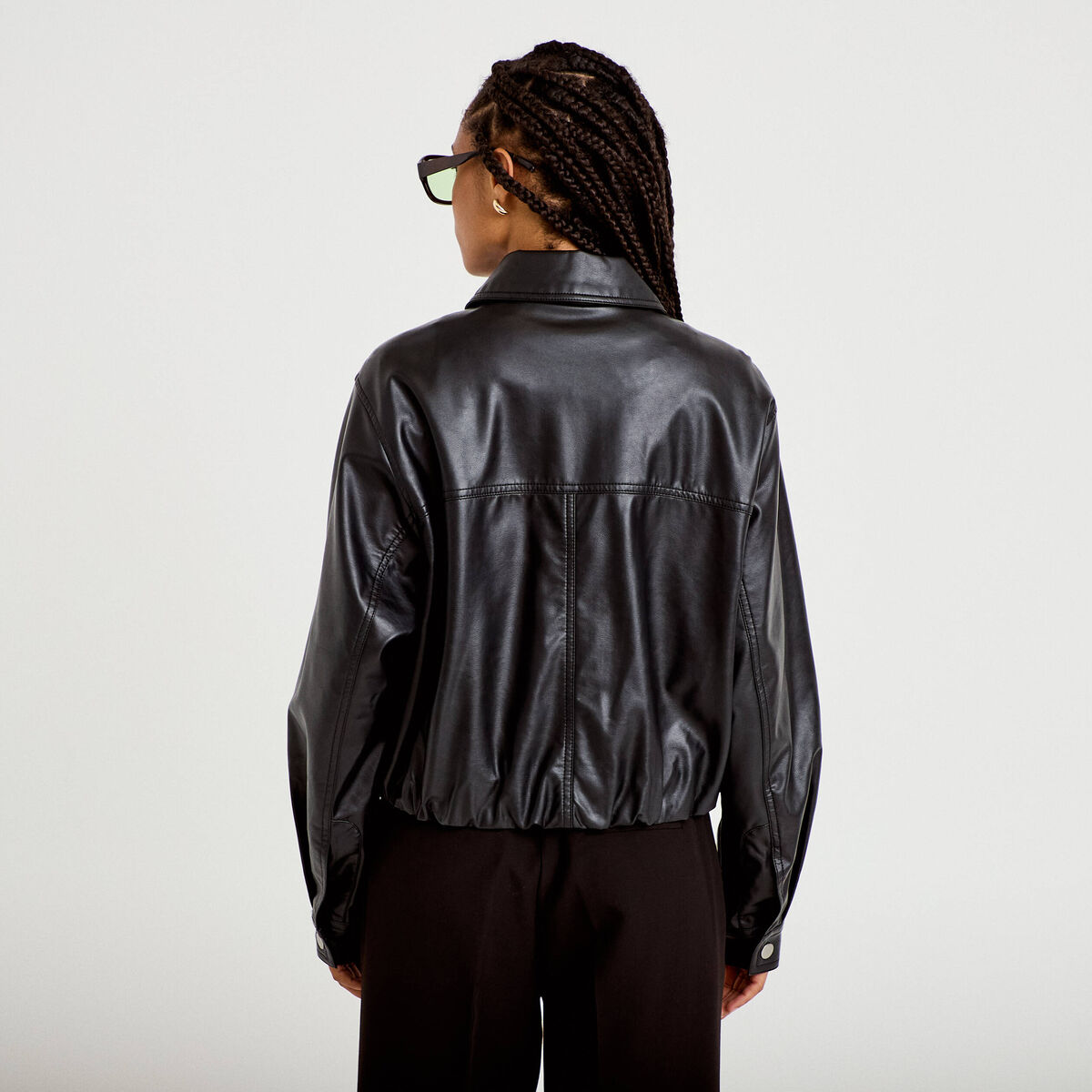 Veste effet boule manches longues noir femme