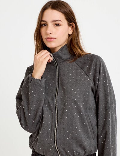 Veste effet boule col montant tweed noir femme