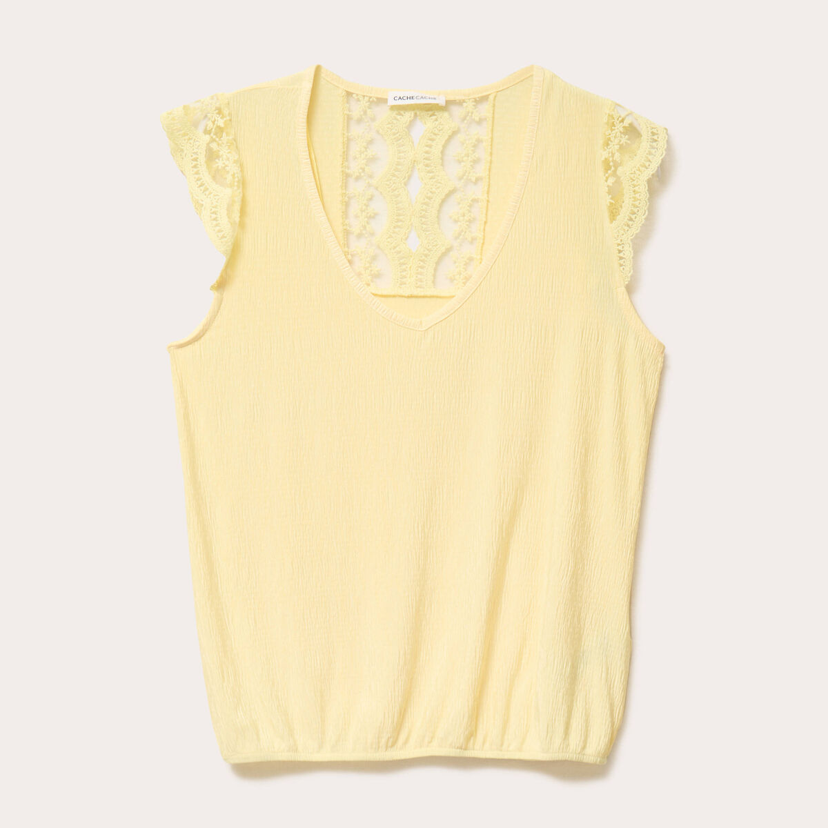 Blouse sans manches pliss&eacute;e jaune clair femme