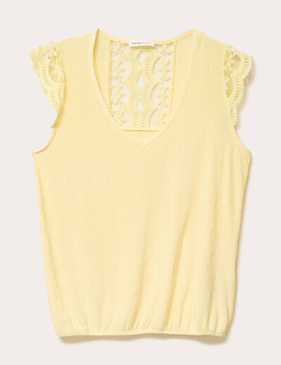Blouse sans manches pliss&eacute;e jaune clair femme