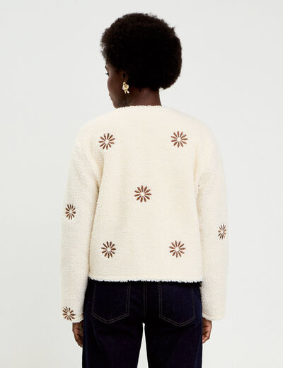 Gilet brod&eacute; effet polaire blanc femme