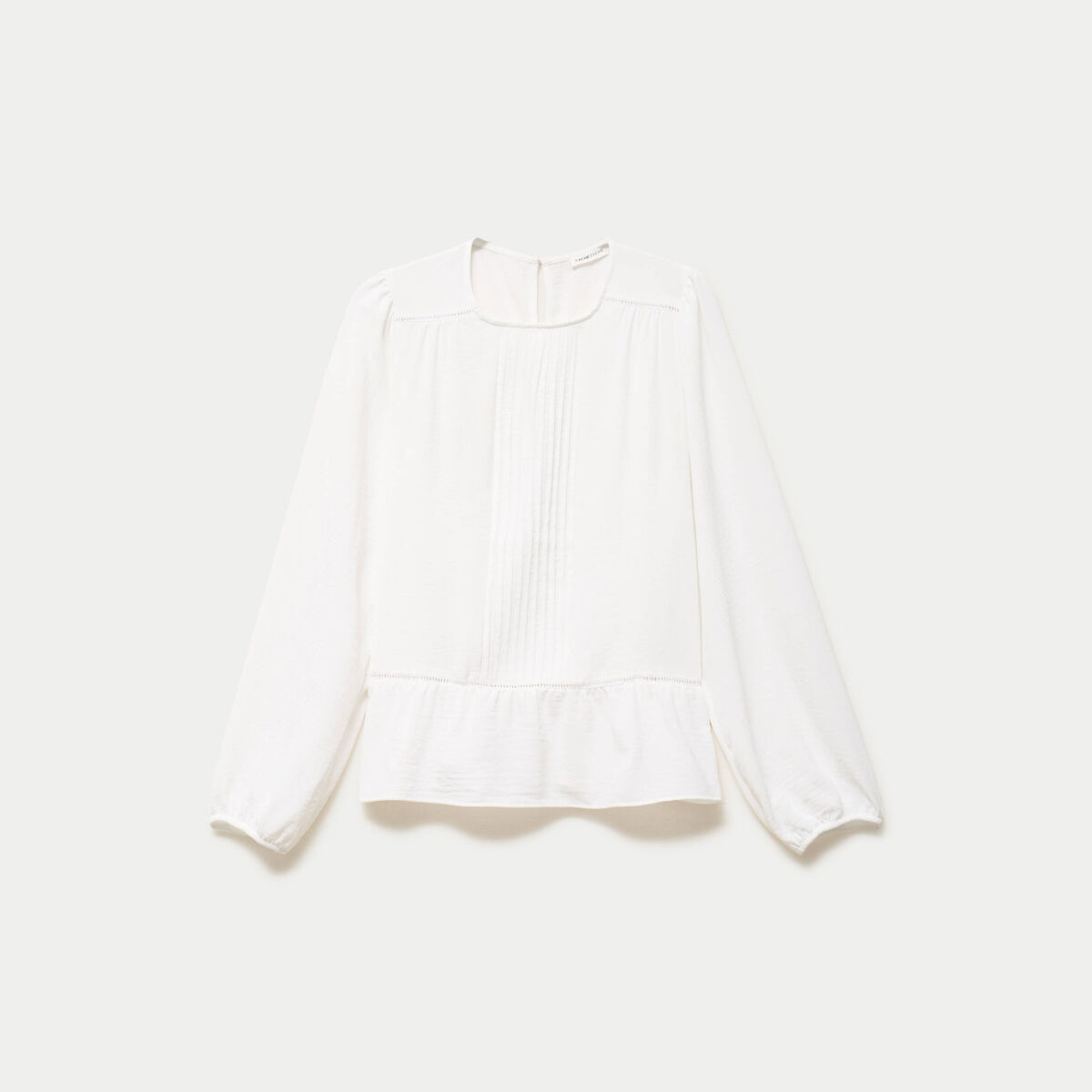 Blouse ajour&eacute;e col rond manches longues ecru femme