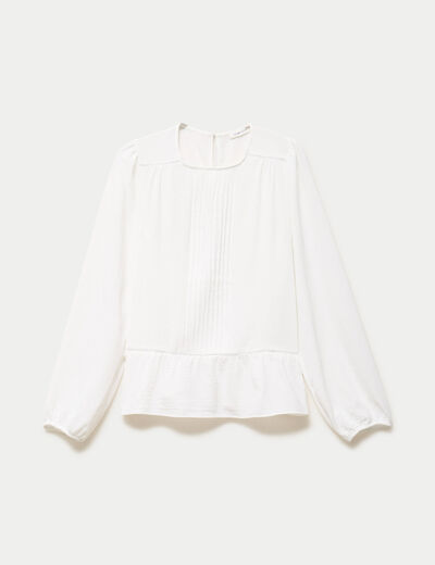 Blouse ajour&eacute;e col rond manches longues ecru femme
