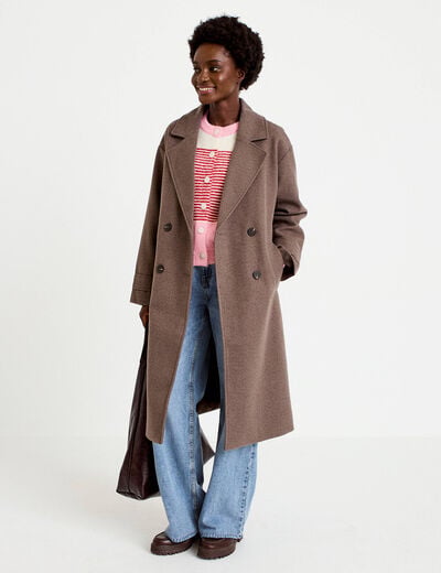 Manteau oversize manches longues taupe femme