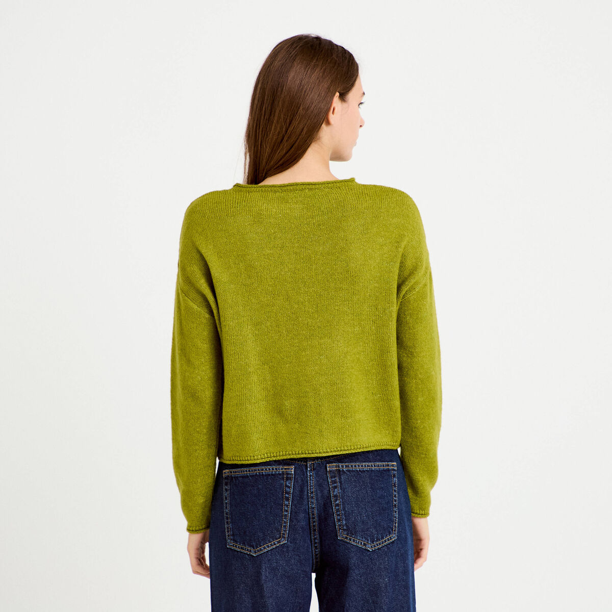 Pull manches longues vert fonc&eacute; femme