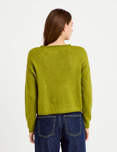 Pull manches longues vert fonc&eacute; femme