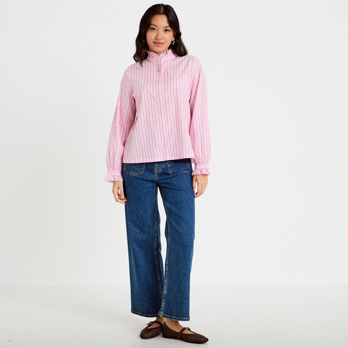 Chemise droite manches longues rose femme