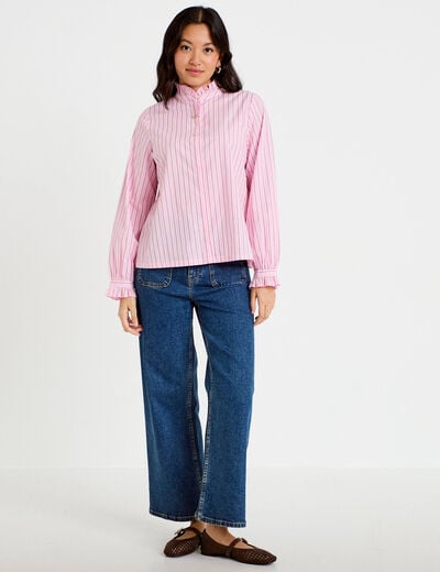 Chemise droite manches longues rose femme