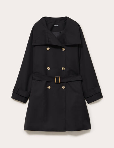 Trench col montant manches longues noir femme