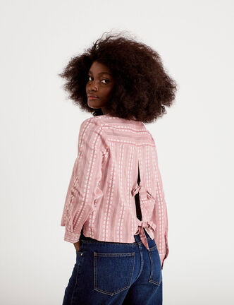 Chemise droite cropped col classique terracotta femme