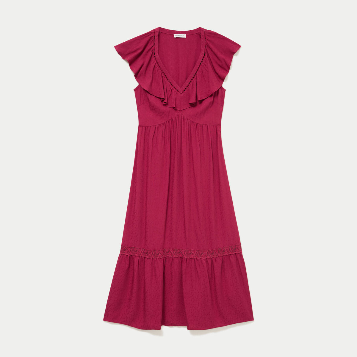 Robe longue &eacute;vas&eacute;e col v manches courtes rouge femme