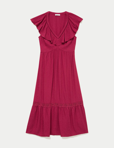 Robe longue &eacute;vas&eacute;e col v manches courtes rouge femme