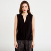 Blouse sans manches col tunisien pliss&eacute; noir femme