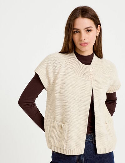 Gilet sans manches col montant beige femme