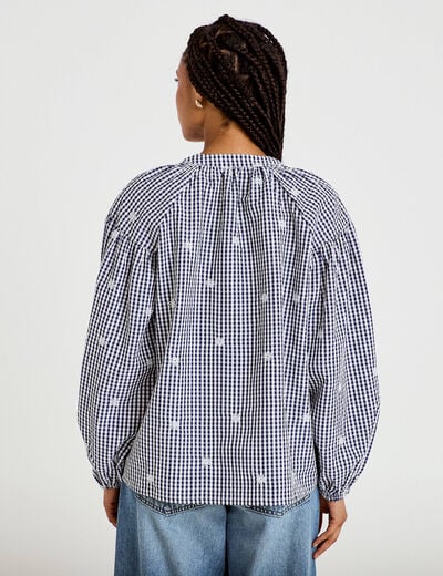 Blouse vichy brod&eacute;e bleu femme