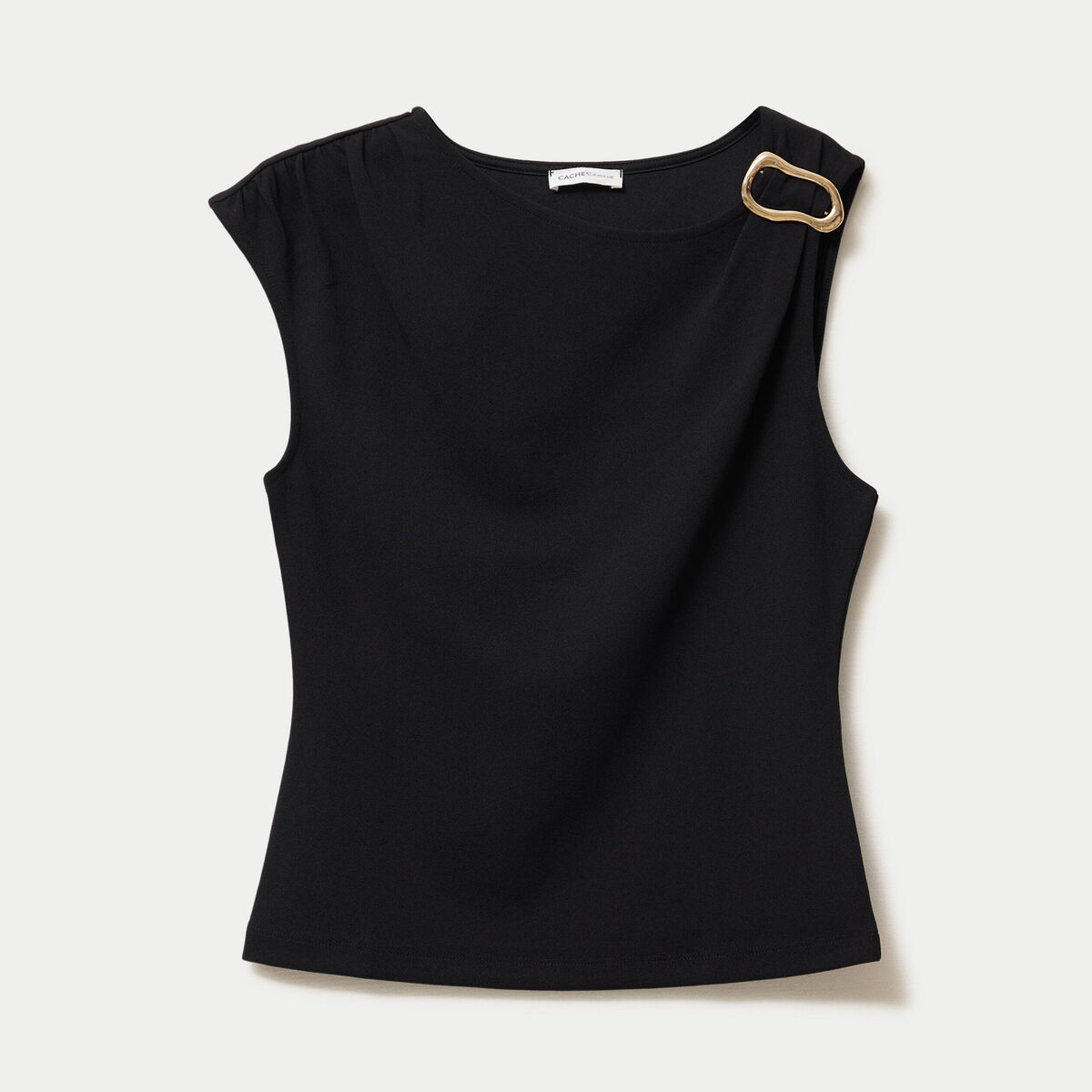 Top asym&eacute;trique d&eacute;tail bijou noir femme