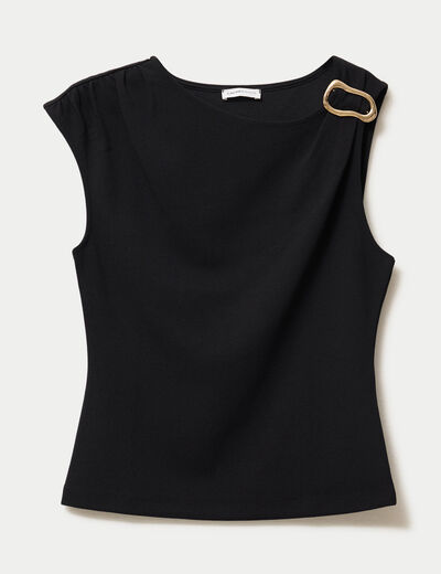 Top asym&eacute;trique d&eacute;tail bijou noir femme