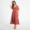 Robe longue &eacute;vas&eacute;e col v voile rouge femme