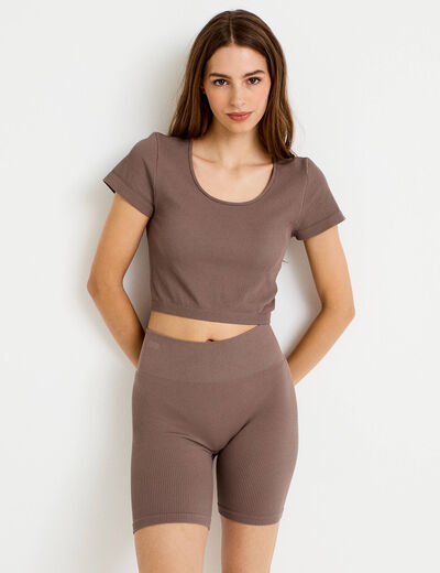 Short cycliste sans couture marron clair femme