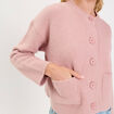 Gilet bouclette col rond manches longues rose poudr&eacute;e femme