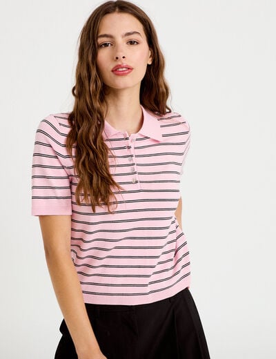 Polo manches courtes col chemise rose femme