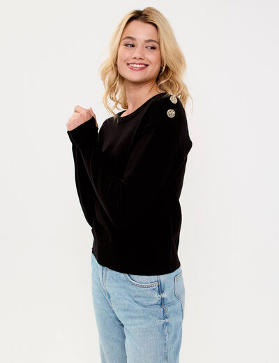 Pull fin col rond manches longues noir femme