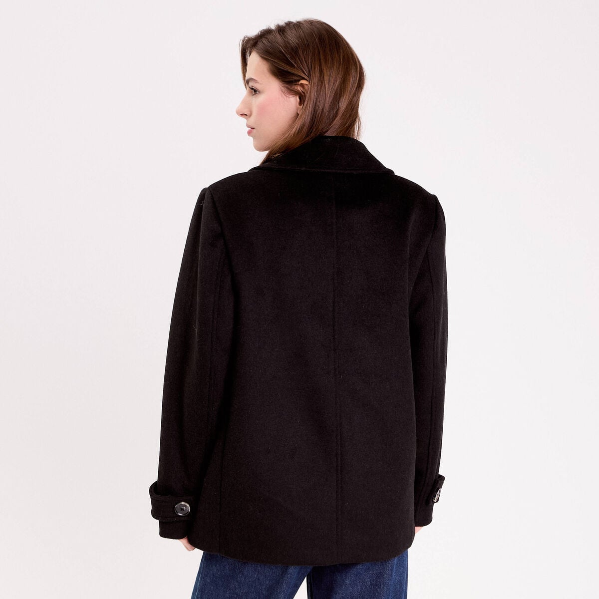 Caban col tailleur manches longues noir femme