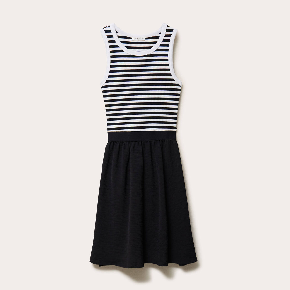 Robe courte &eacute;vas&eacute;e sans manches col rond bleu marine femme
