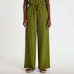 Pantalon large fluide taille haute vert kaki femme