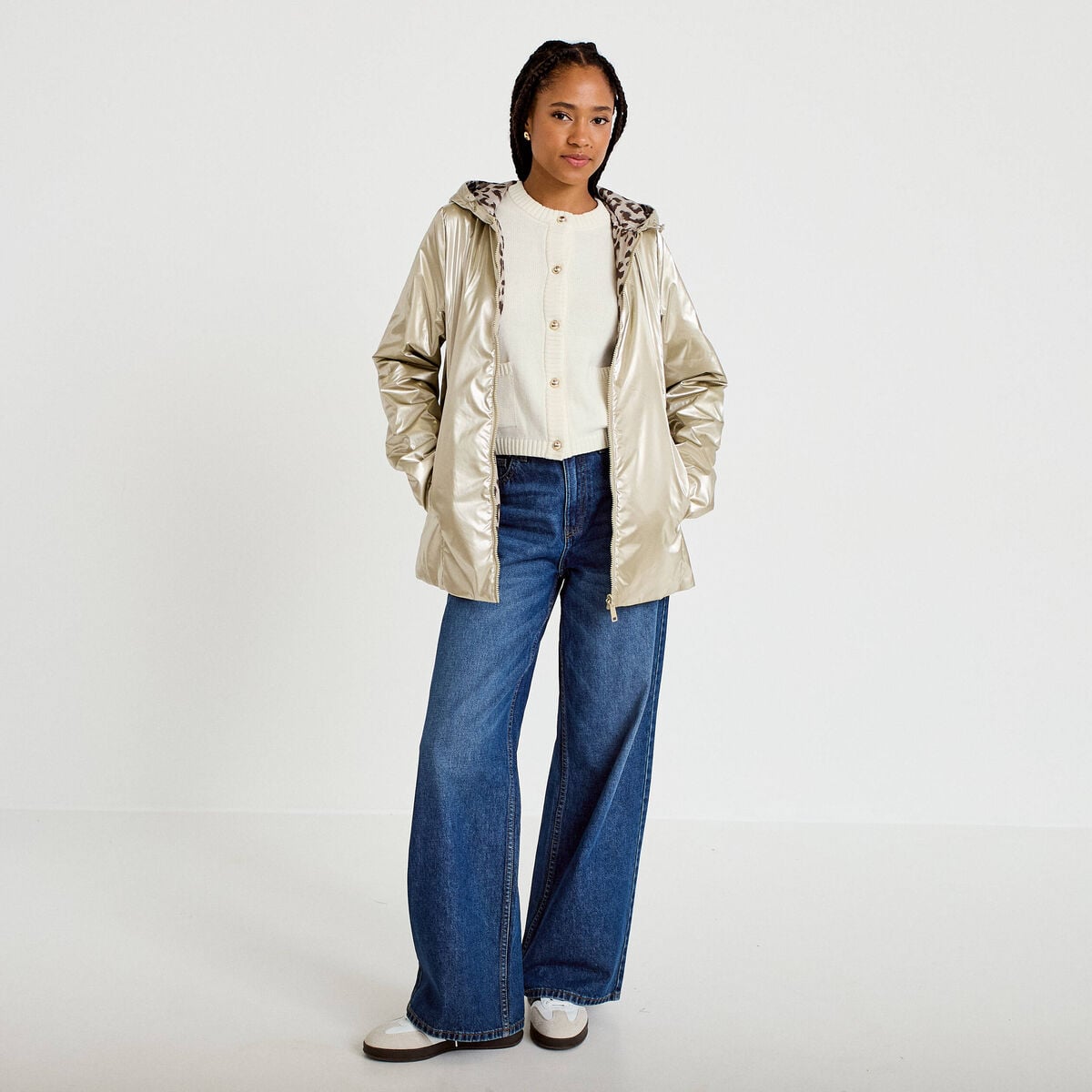 Parka r&eacute;versible &agrave; capuche couleur or femme