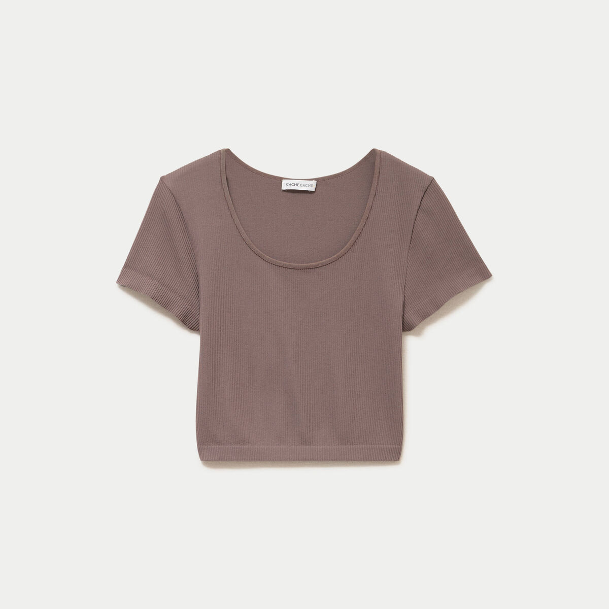 Crop top sans couture col rond marron clair femme