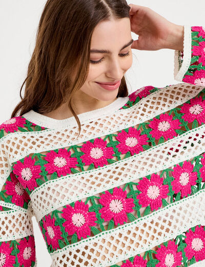 Pull manches longues rose fushia femme