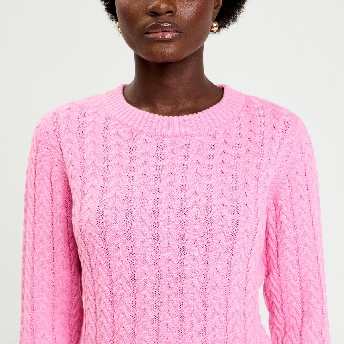 Pull torsad&eacute; rose femme