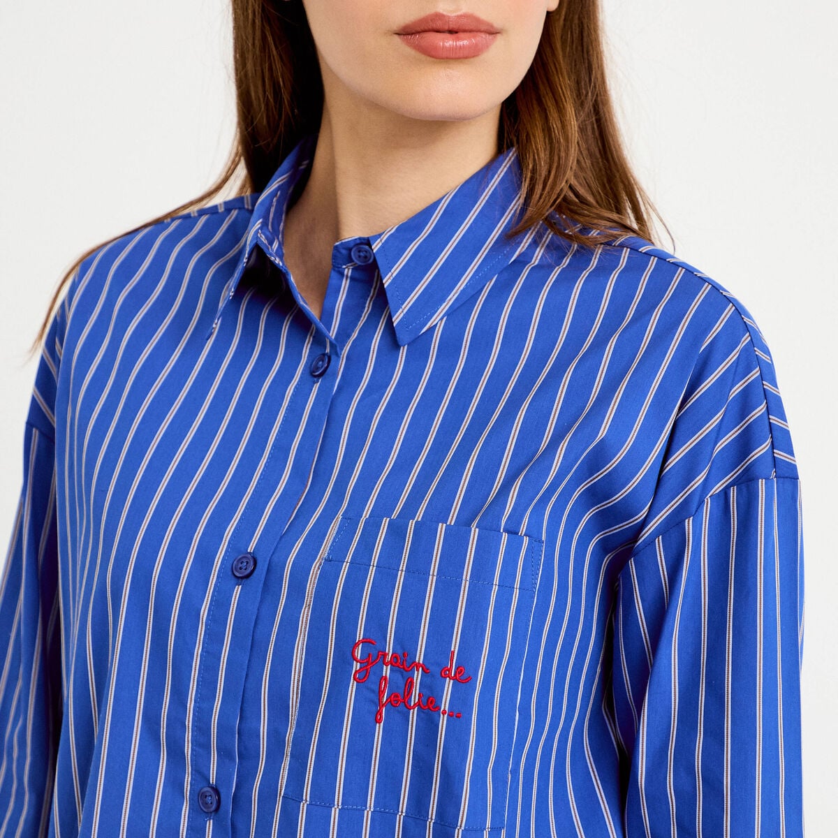 Chemise oversize manches longues bleu femme