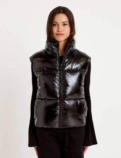 Doudoune col montant manches longues noir femme