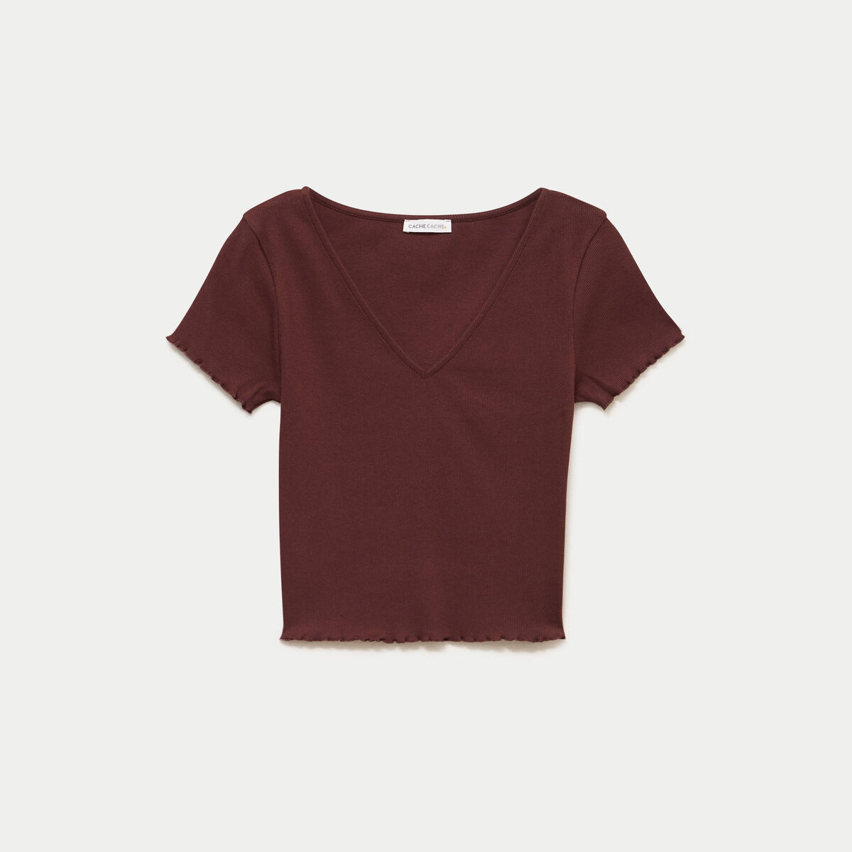 T-shirt c&ocirc;tel&eacute; manches courtes marron femme