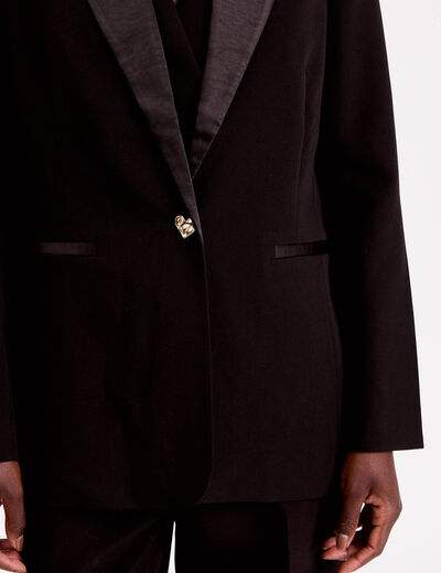 Veste col tailleur manches longues noir femme