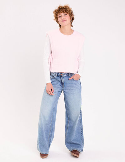 T-shirt pull sans manches 2-en-1 rose clair femme